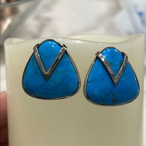 Turquoise and Silver Triangle Earrings